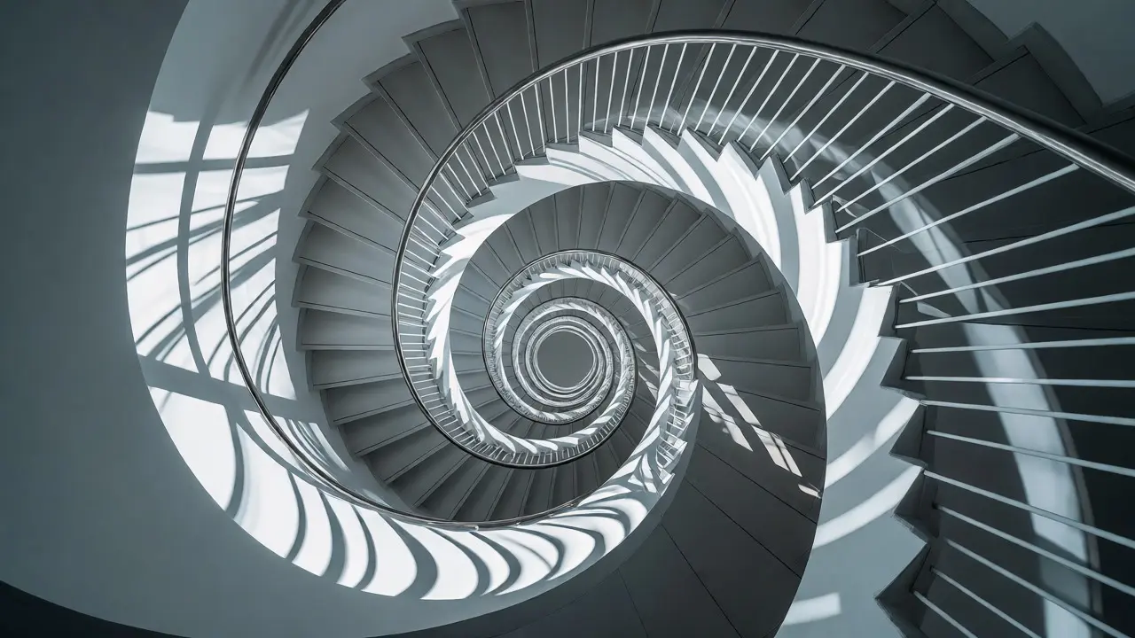 Spiral staircase creating a winding S-curve pattern
