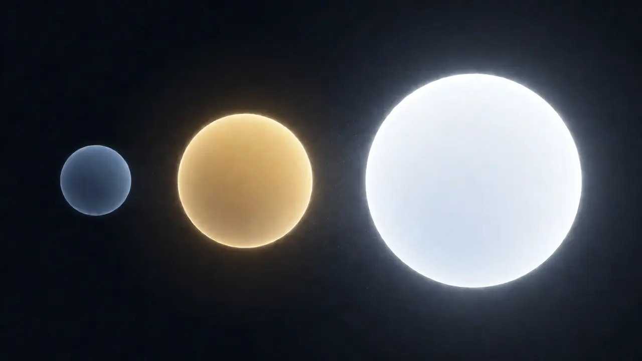 Three glowing spheres of varying sizes representing pricing tiers