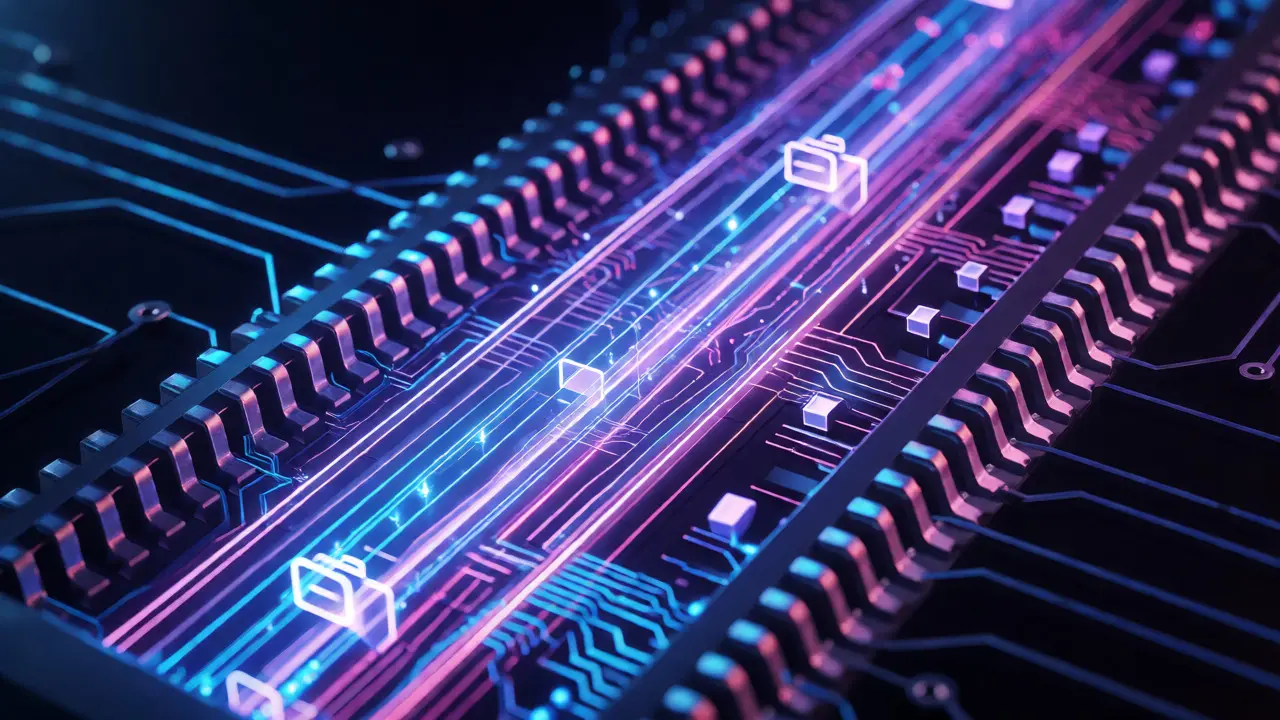 Abstract visualization of high-speed data flowing through memory card circuits