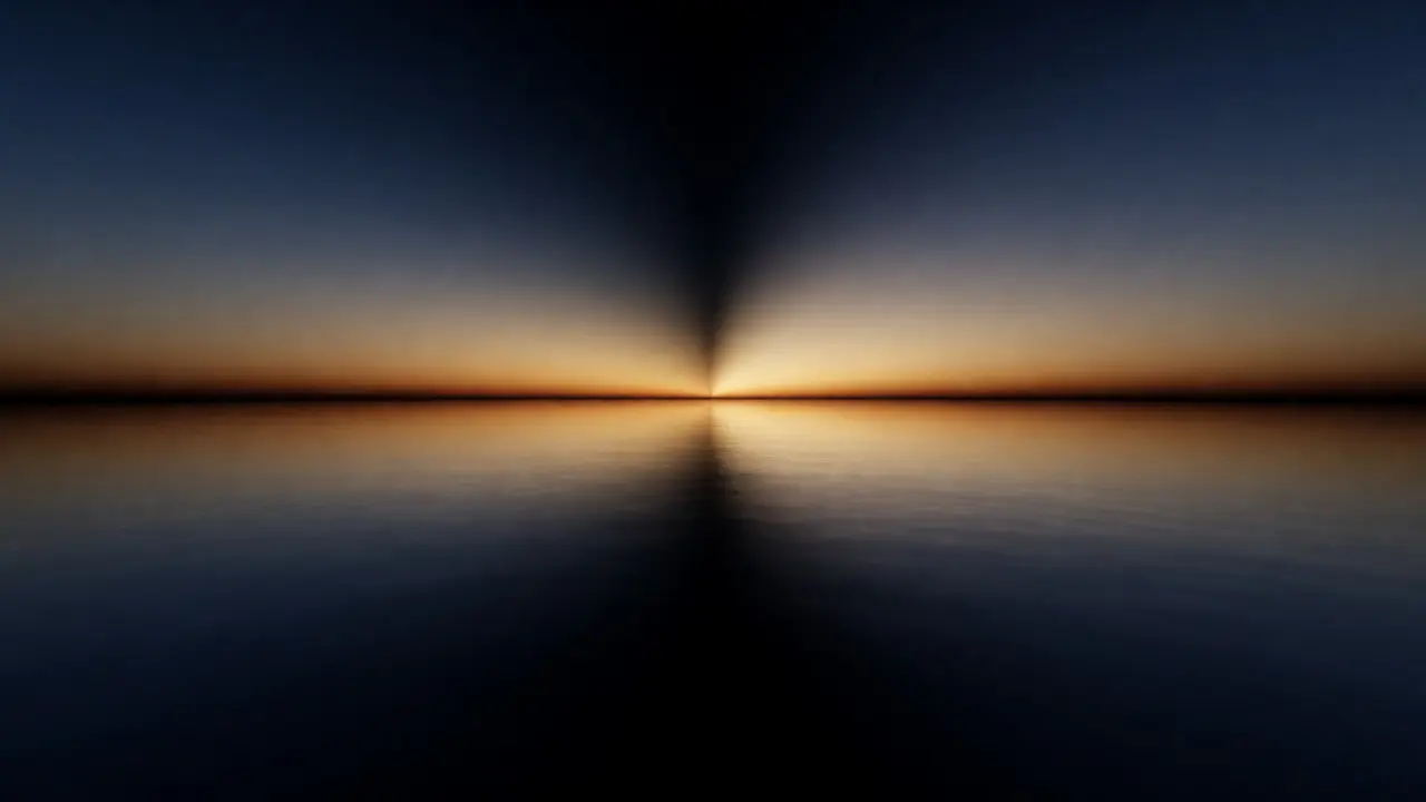Calm ocean horizon at dusk showing balanced central light reflection