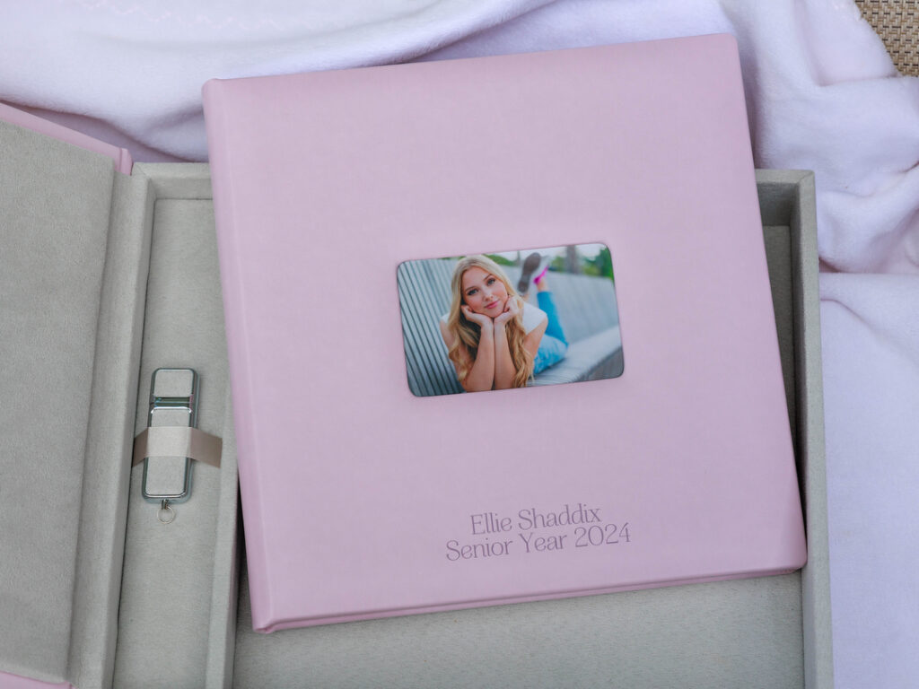 Picture of a custom pink printed photo album